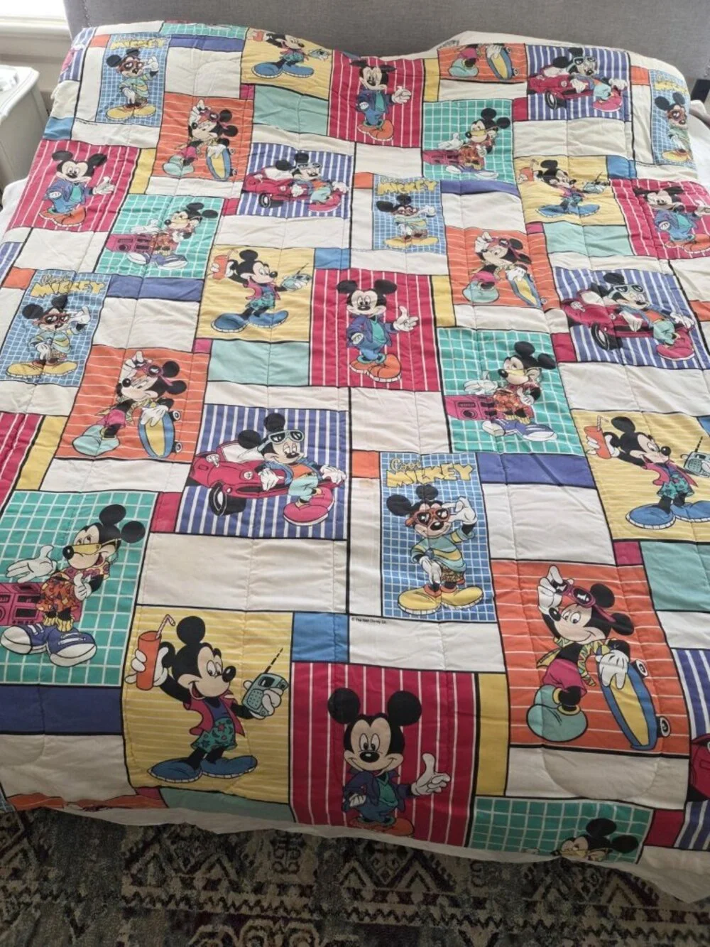 VTG mickey mouse twin comforter 1980's retro walt disney Bright colors.